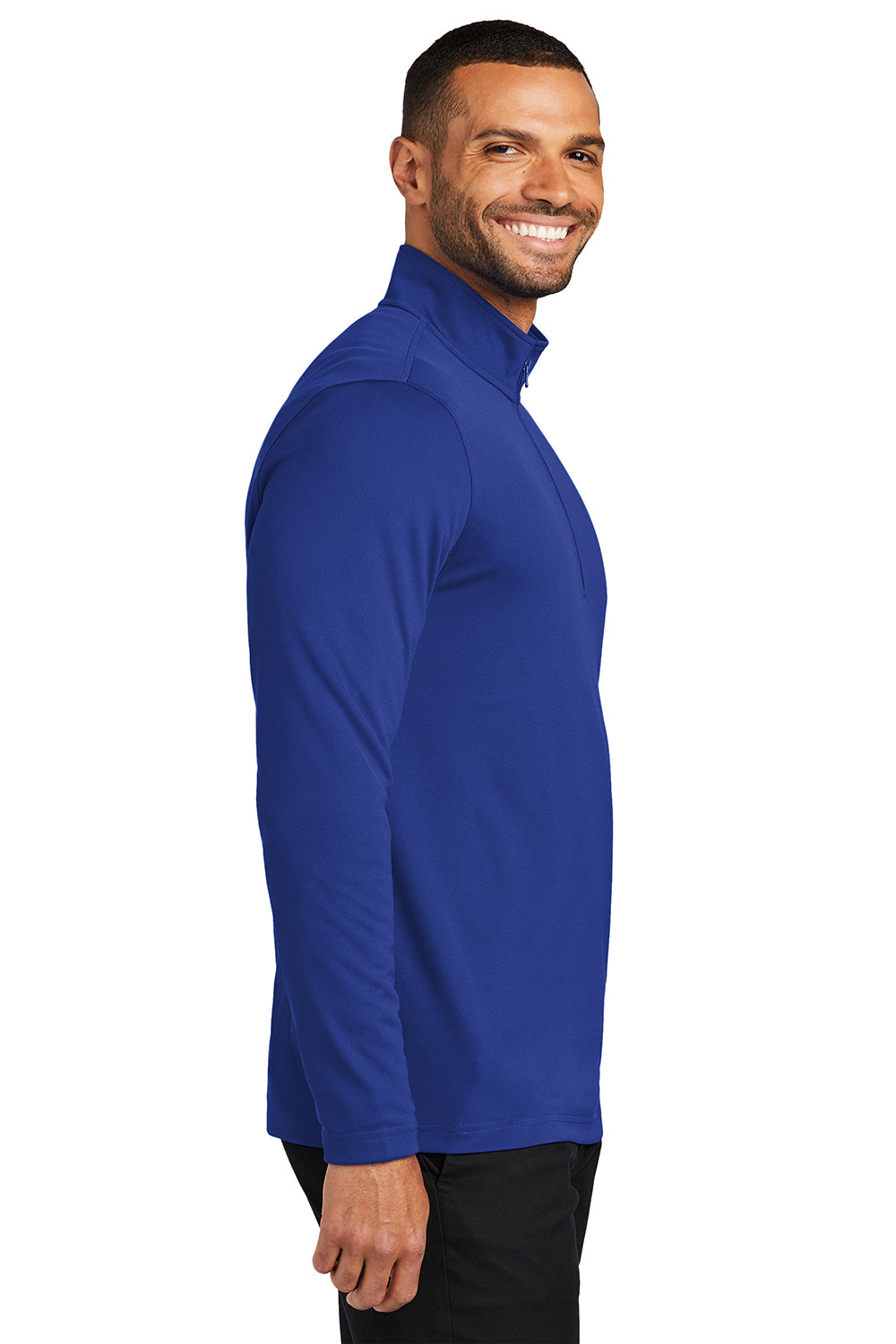 Port Authority K112 Mens Dry Zone Moisture Wicking Micro Mesh 1/4 Zip Sweatshirt True Royal Blue Model Side