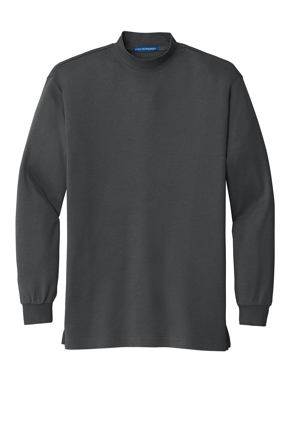 Port Authority K321 Mens Long Sleeve Mock Neck T-Shirt Steel Grey Flat Front