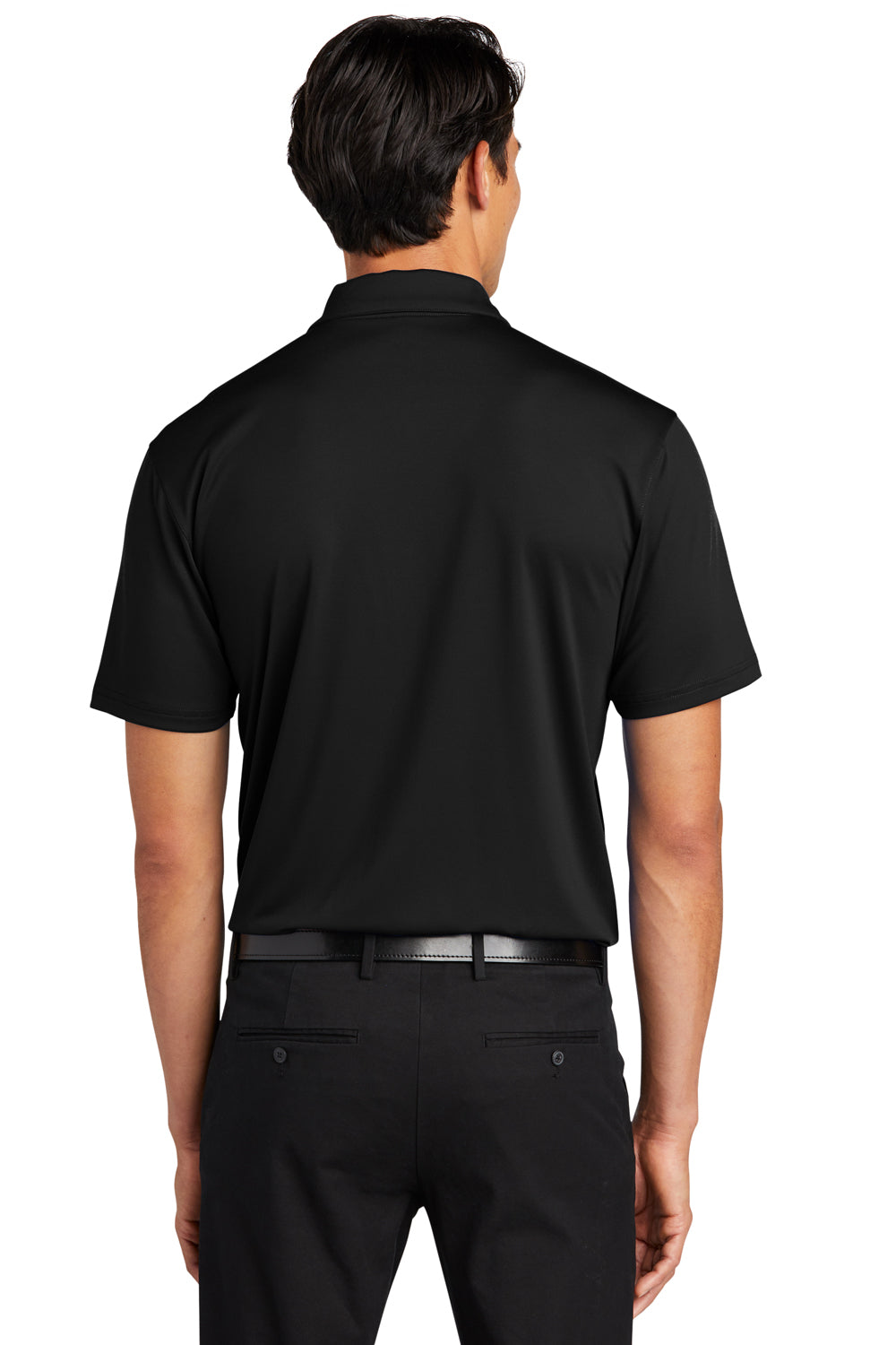 Port Authority K398 Mens Staff Performance Moisture Wicking Short Sleeve Polo Shirt Black Model Back