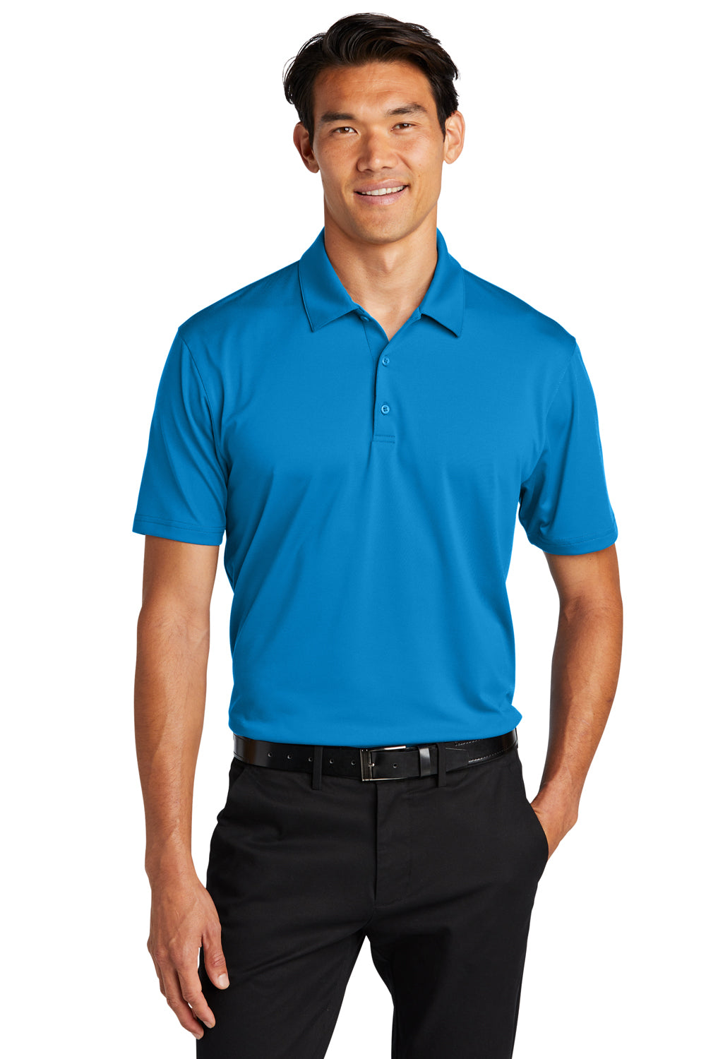 Port Authority K398 Mens Staff Performance Moisture Wicking Short Sleeve Polo Shirt Brilliant Blue Model Front