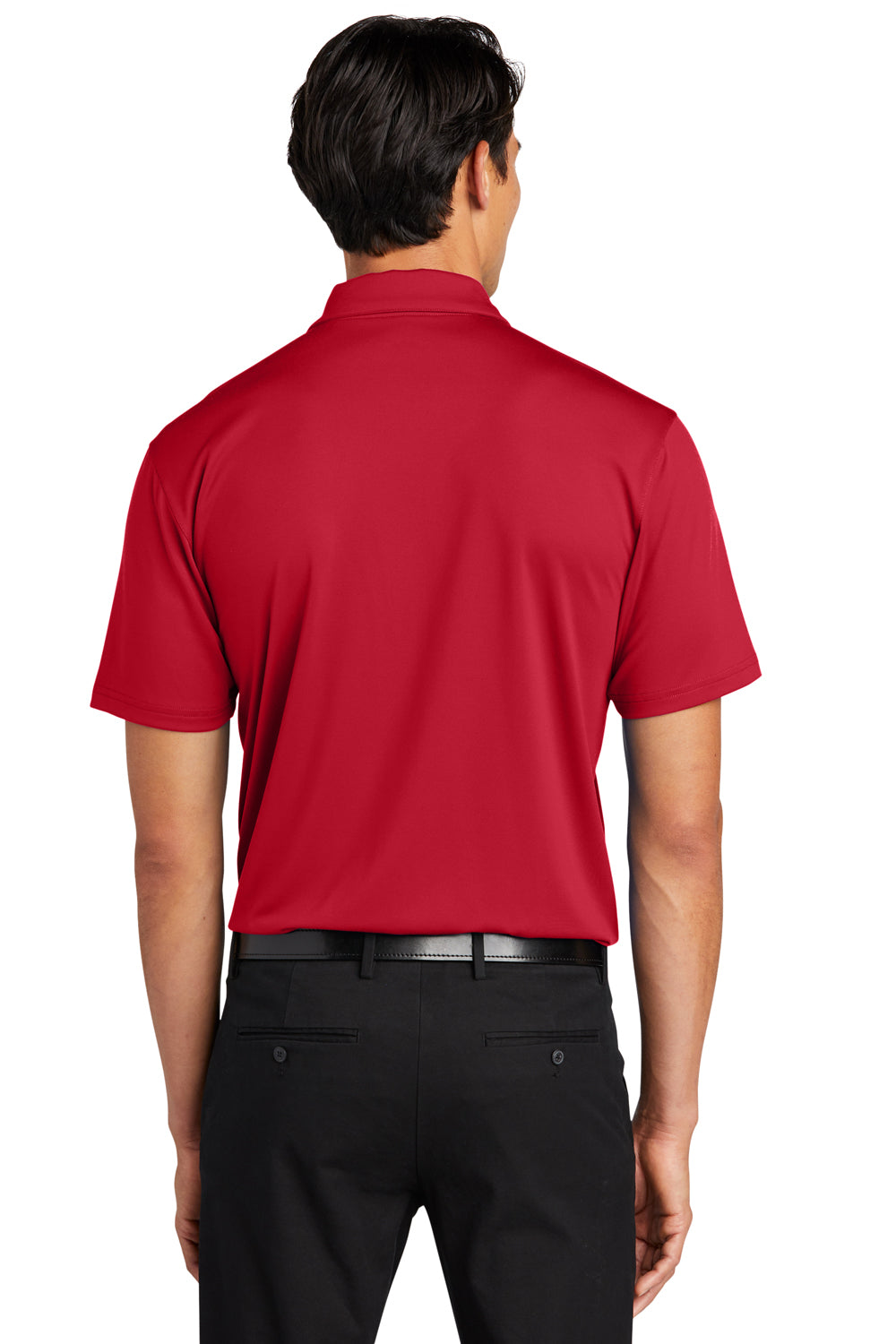 Port Authority K398 Mens Staff Performance Moisture Wicking Short Sleeve Polo Shirt Engine Red Model Back