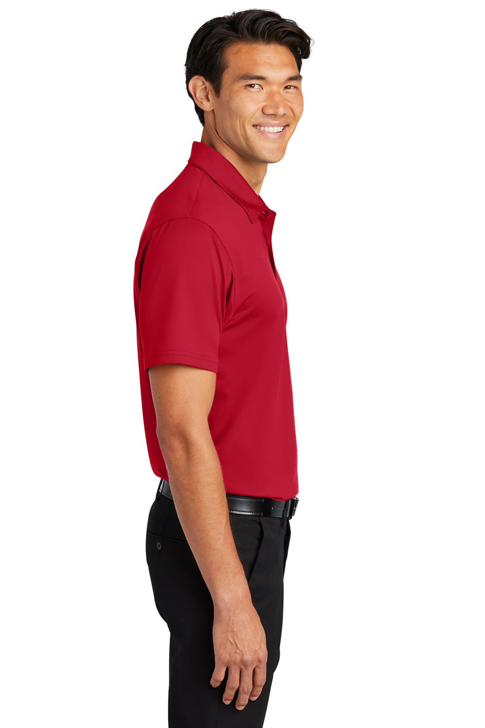 Port Authority K398 Mens Staff Performance Moisture Wicking Short Sleeve Polo Shirt Engine Red Model Side