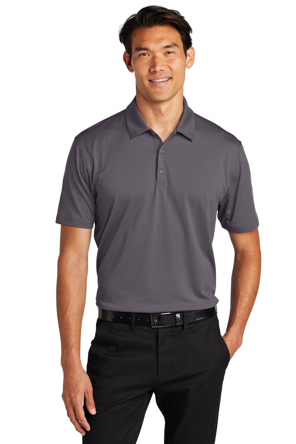 Port Authority K398 Mens Staff Performance Moisture Wicking Short Sleeve Polo Shirt Graphite Grey Model Front