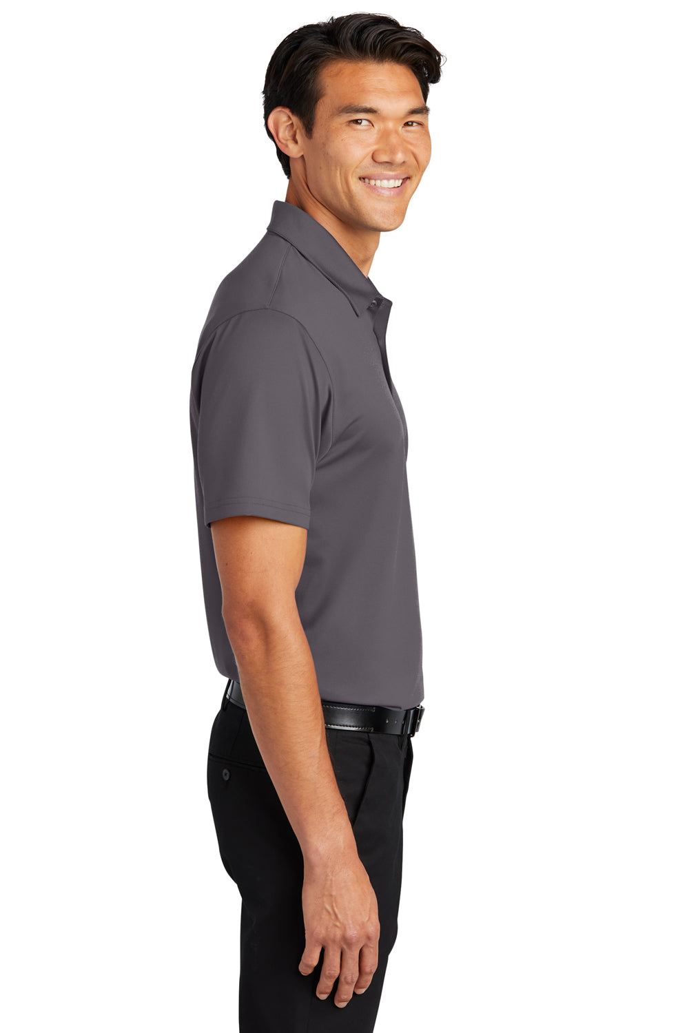 Port Authority K398 Mens Staff Performance Moisture Wicking Short Sleeve Polo Shirt Graphite Grey Model Side