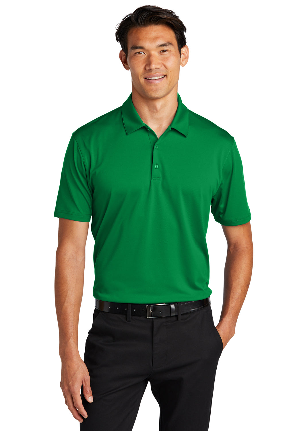 Port Authority K398 Mens Staff Performance Moisture Wicking Short Sleeve Polo Shirt Spring Green Model Front