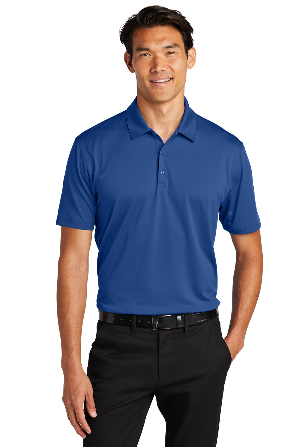 Port Authority K398 Mens Staff Performance Moisture Wicking Short Sleeve Polo Shirt True Blue Model Front