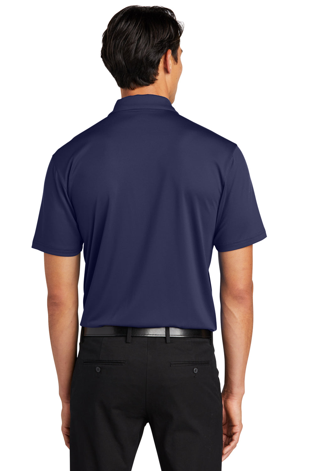 Port Authority K398 Mens Staff Performance Moisture Wicking Short Sleeve Polo Shirt True Navy Blue Model Back