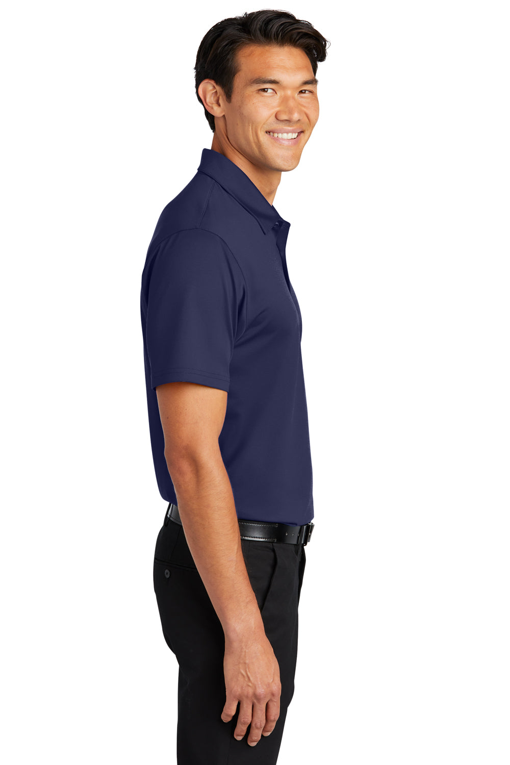 Port Authority K398 Mens Staff Performance Moisture Wicking Short Sleeve Polo Shirt True Navy Blue Model Side