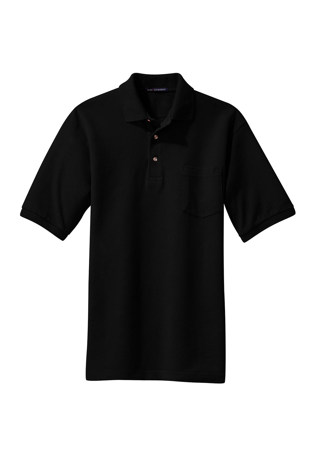 Port Authority K420P Mens Shrink Resistant Short Sleeve Polo Shirt w/ Pocket Black Flat Front