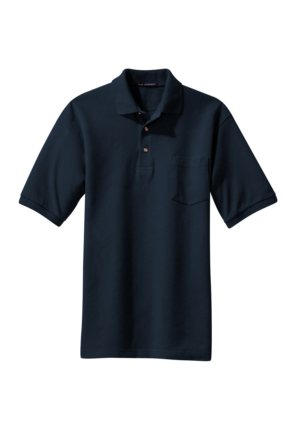 Port Authority K420P Mens Shrink Resistant Short Sleeve Polo Shirt w/ Pocket Navy Blue Flat Front