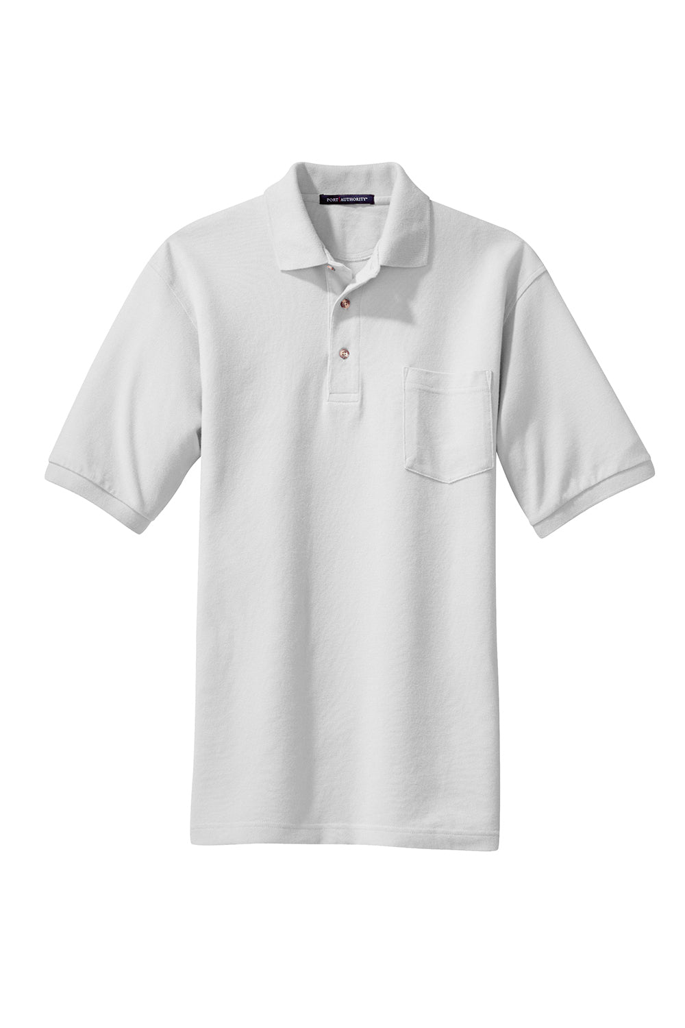 Port Authority K420P Mens Shrink Resistant Short Sleeve Polo Shirt w/ Pocket White Flat Front