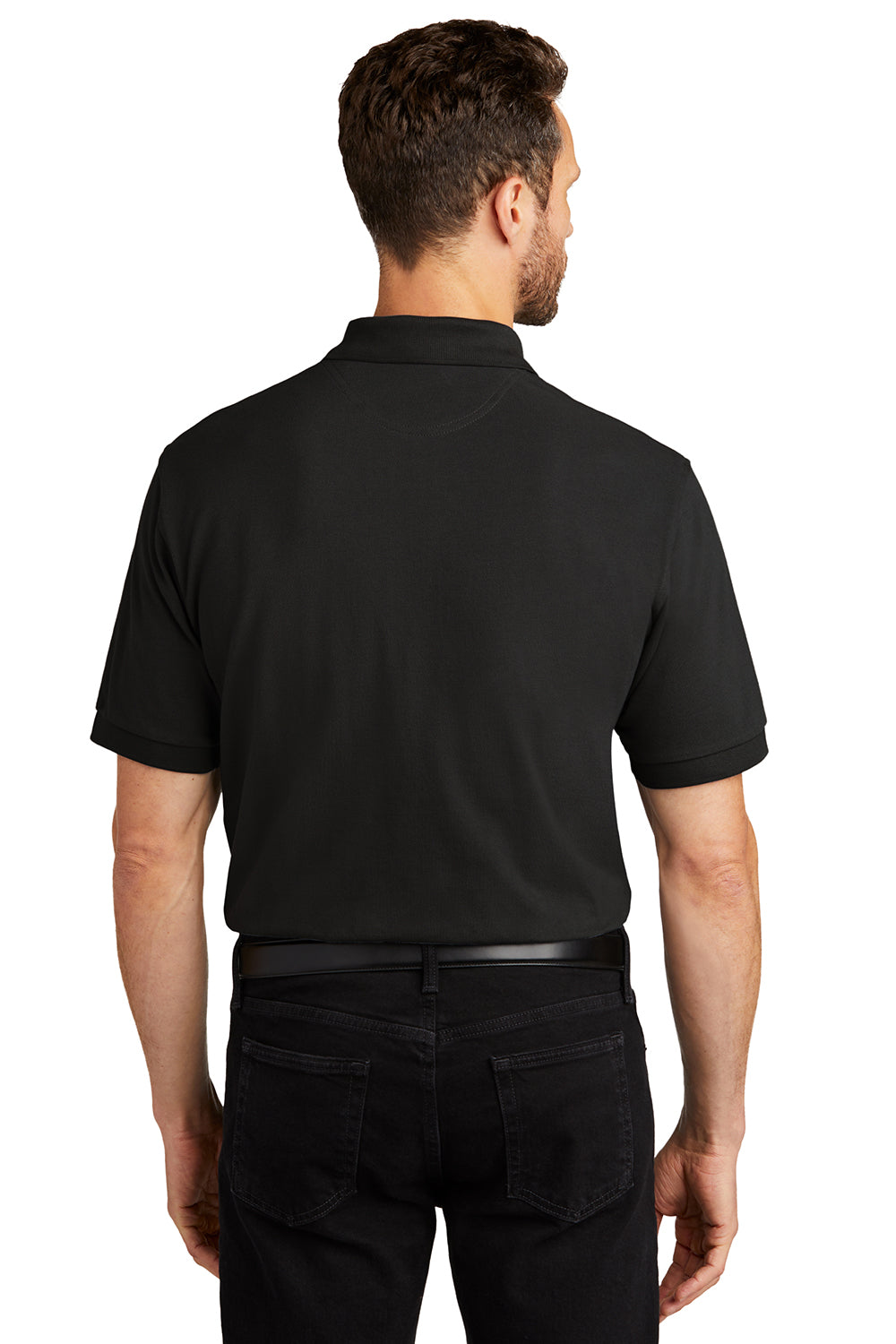 Port Authority K420/TLK420 Mens Shrink Resistant Short Sleeve Polo Shirt Black Model Back