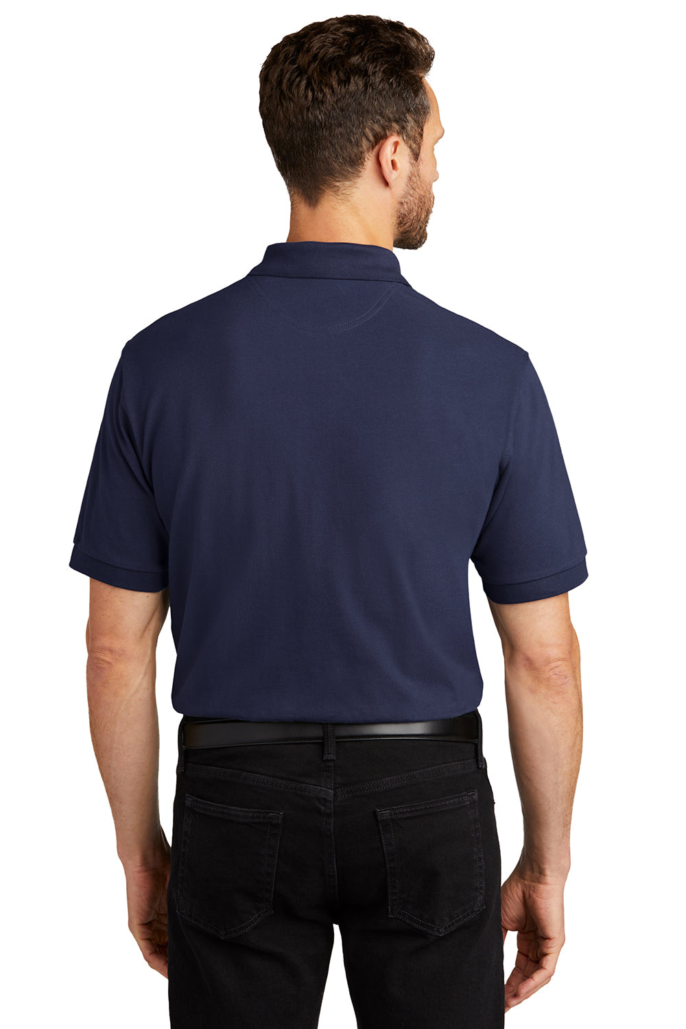 Port Authority K420/TLK420 Mens Shrink Resistant Short Sleeve Polo Shirt Navy Blue Model Back