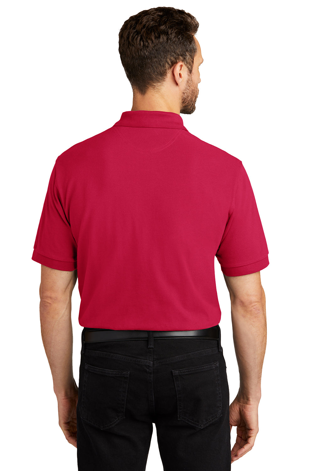 Port Authority K420/TLK420 Mens Shrink Resistant Short Sleeve Polo Shirt Red Model Back