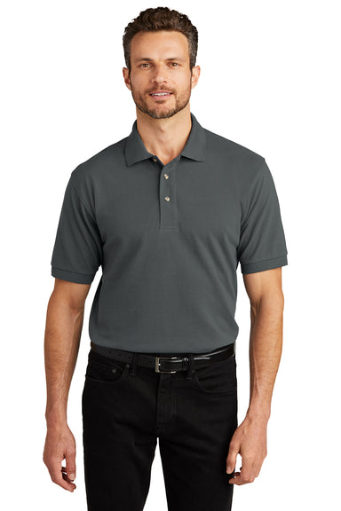 Port Authority K420/TLK420 Mens Shrink Resistant Short Sleeve Polo Shirt Steel Grey Model Front