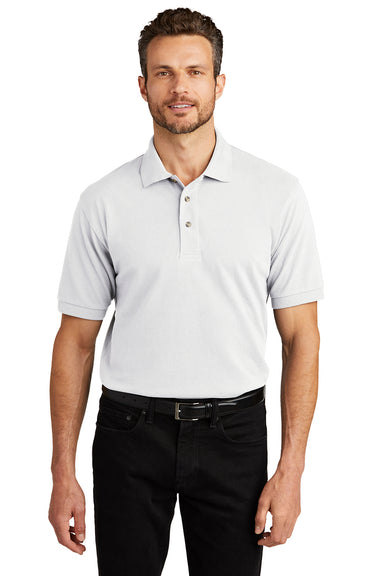 Port Authority K420/TLK420 Mens Shrink Resistant Short Sleeve Polo Shirt White Model Front