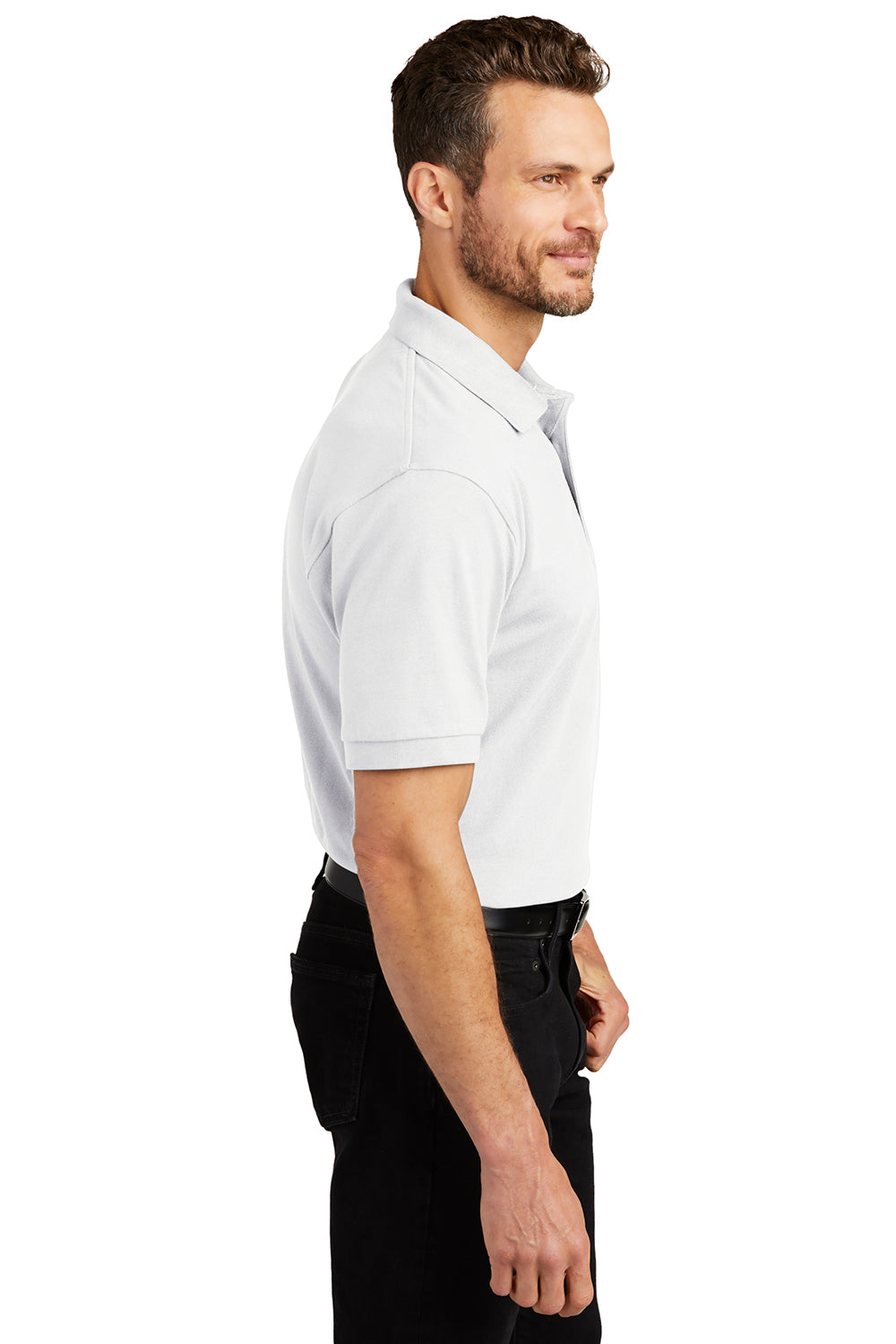 Port Authority K420/TLK420 Mens Shrink Resistant Short Sleeve Polo Shirt White Model Side