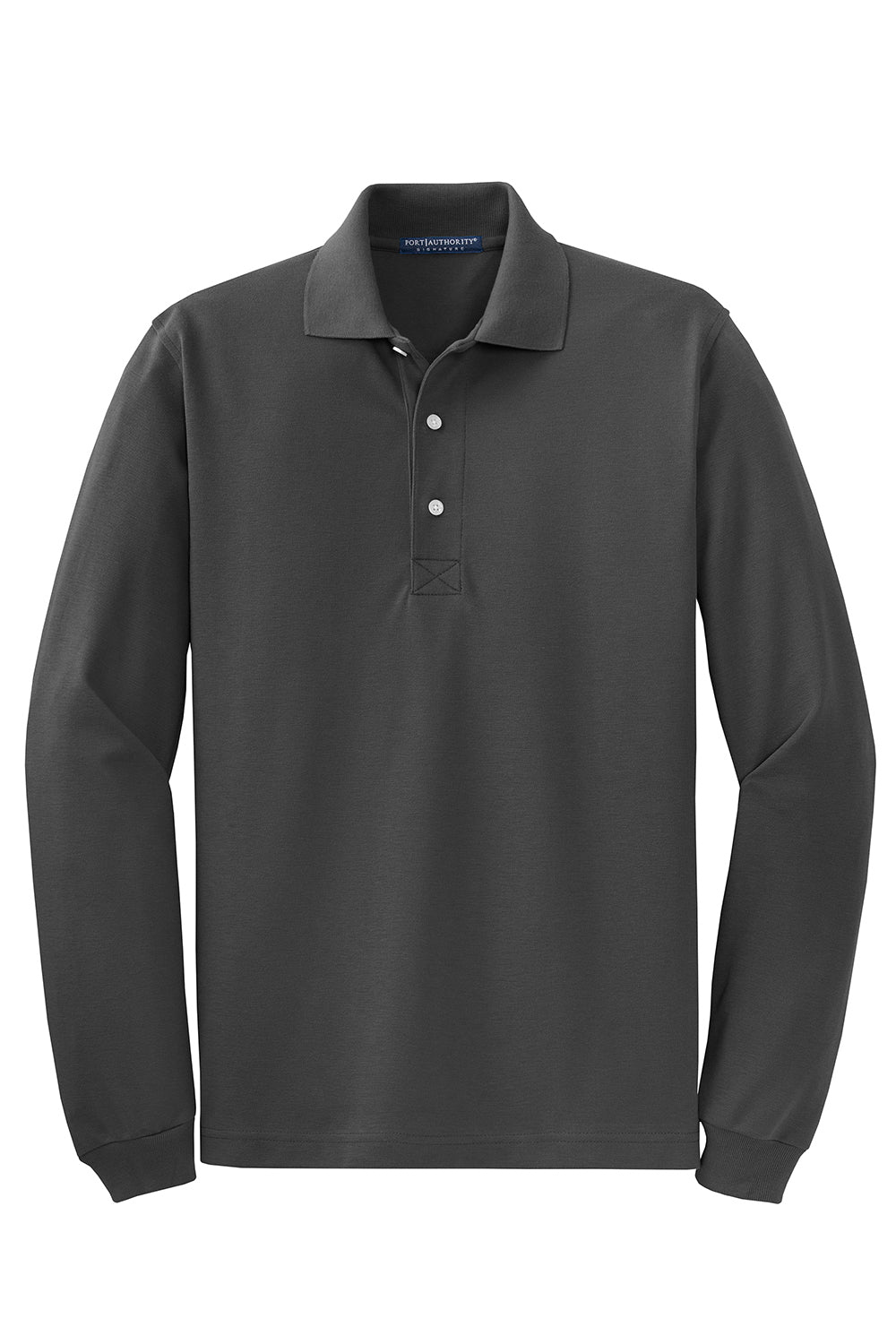 Port Authority K455LS/TLK455LS Mens Rapid Dry Moisture Wicking Long Sleeve Polo Shirt Charcoal Grey Flat Front