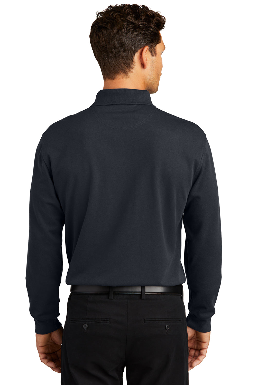 Port Authority K455LS/TLK455LS Mens Rapid Dry Moisture Wicking Long Sleeve Polo Shirt Classic Navy Blue Model Back