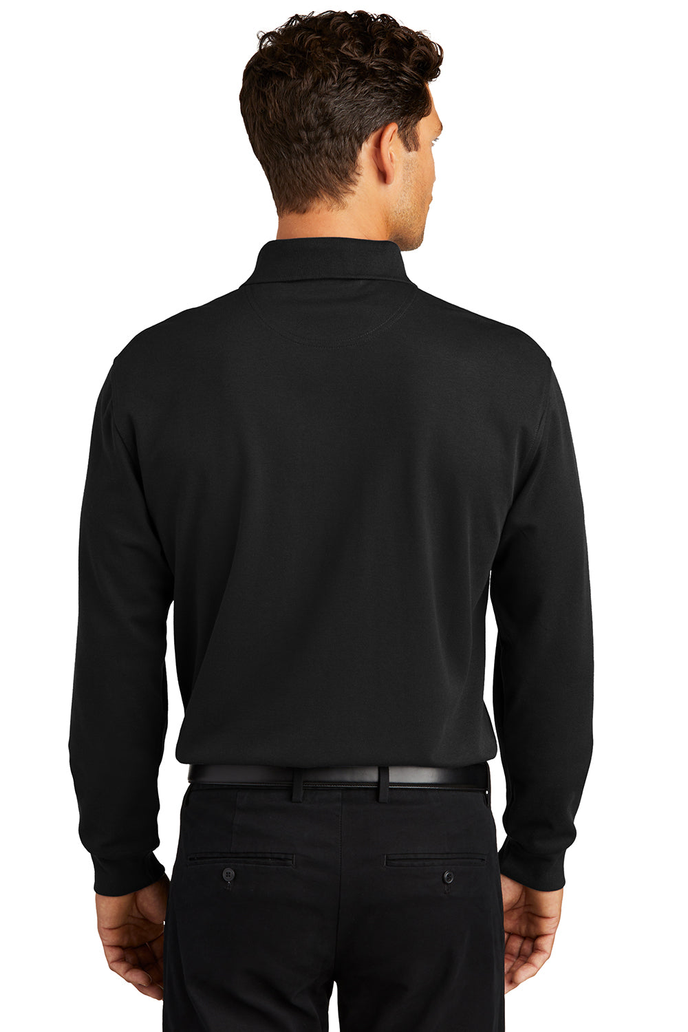 Port Authority K455LS/TLK455LS Mens Rapid Dry Moisture Wicking Long Sleeve Polo Shirt Black Model Back