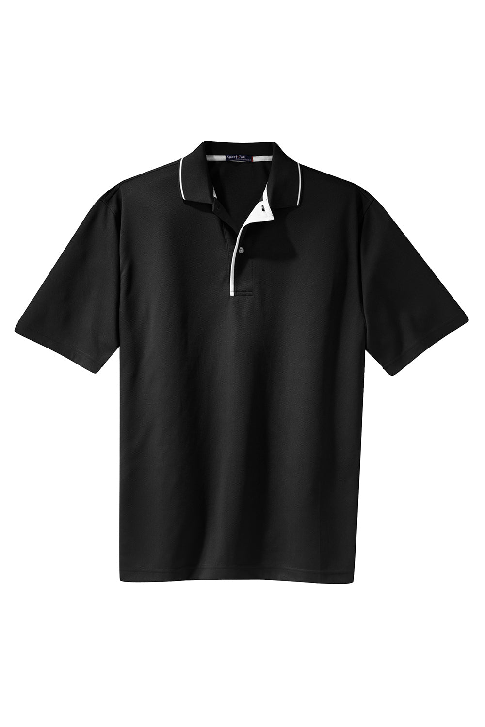 Sport-Tek K467 Mens Dri-Mesh Moisture Wicking Short Sleeve Polo Shirt Black/White Flat Front