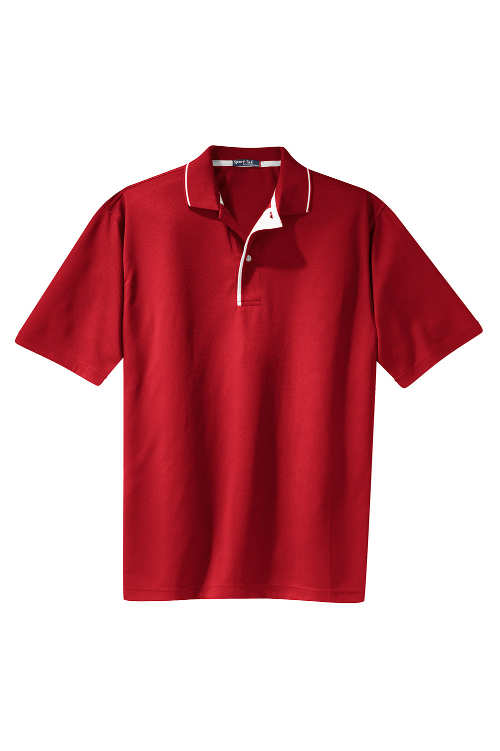 Sport-Tek K467 Mens Dri-Mesh Moisture Wicking Short Sleeve Polo Shirt Red/White Flat Front