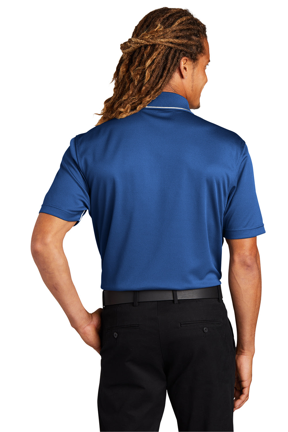 Sport-Tek K467 Mens Dri-Mesh Moisture Wicking Short Sleeve Polo Shirt Royal Blue/White Model Back