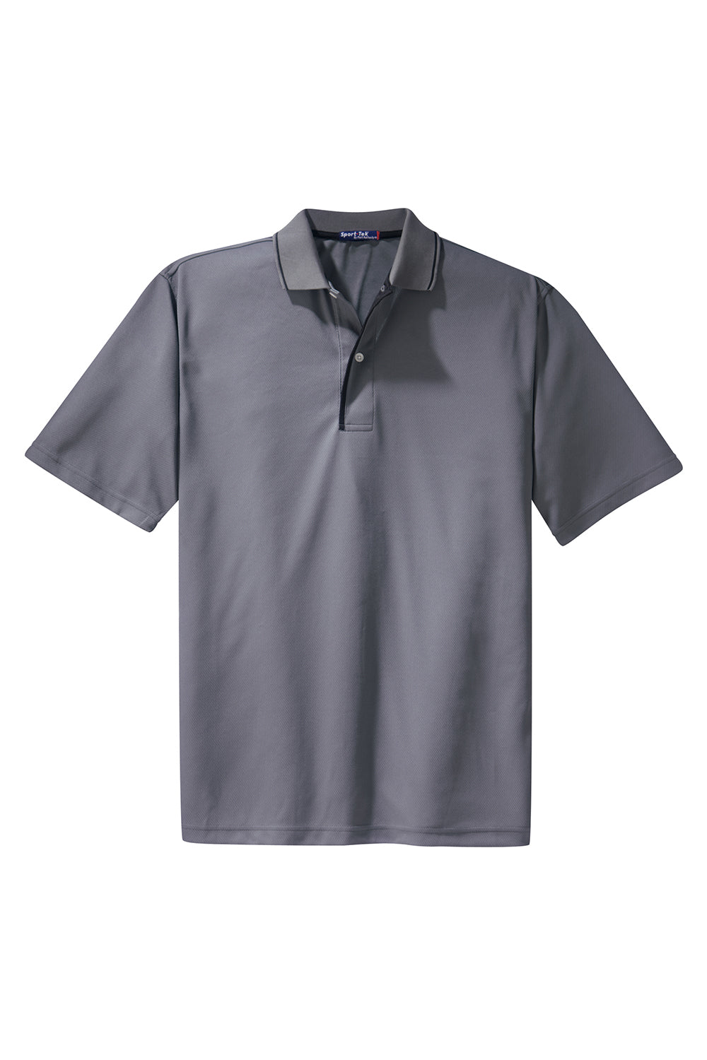 Sport-Tek K467 Mens Dri-Mesh Moisture Wicking Short Sleeve Polo Shirt Steel Grey/Black Flat Front