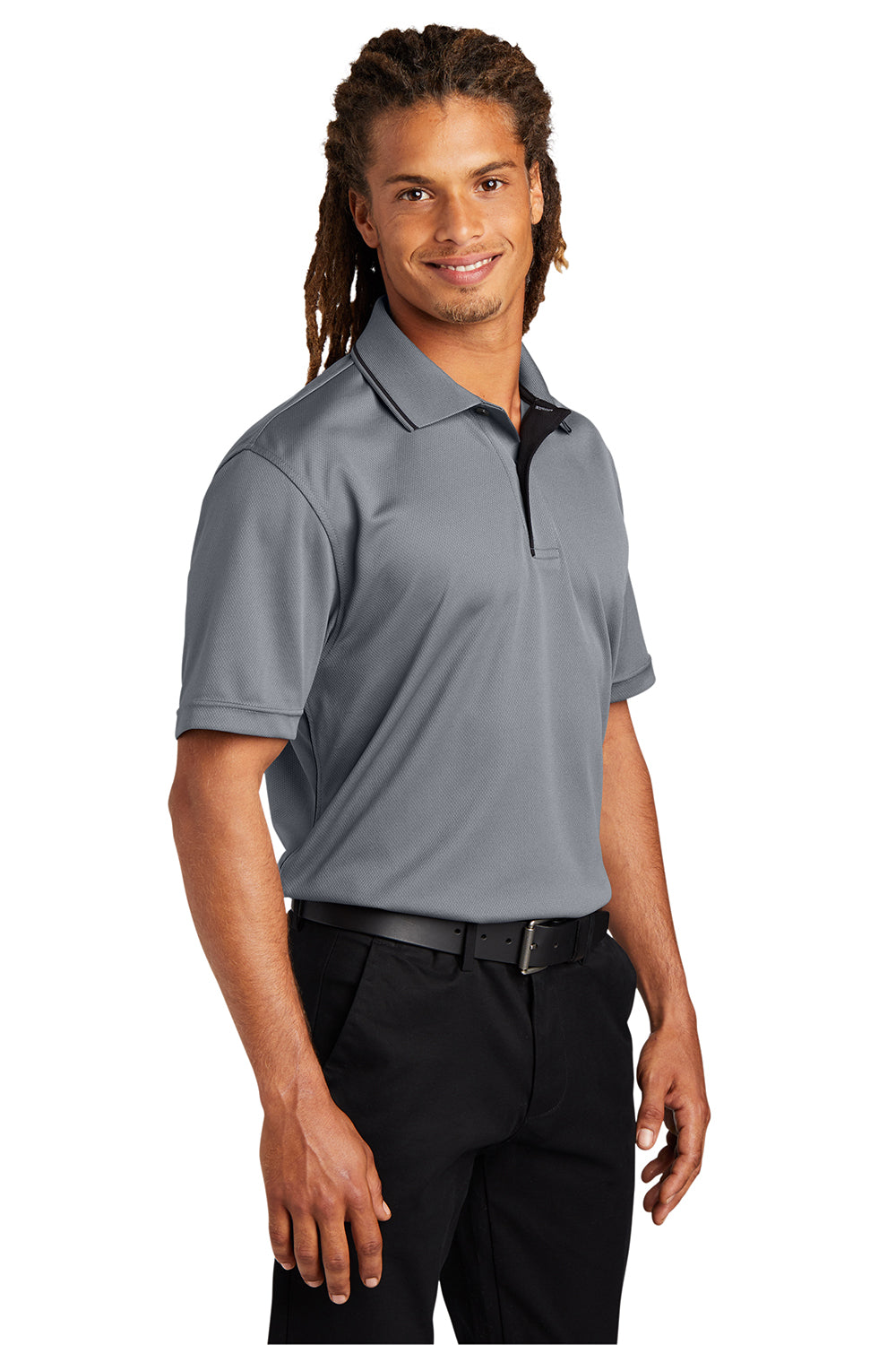 Sport-Tek K467 Mens Dri-Mesh Moisture Wicking Short Sleeve Polo Shirt Steel Grey/Black Model 3q