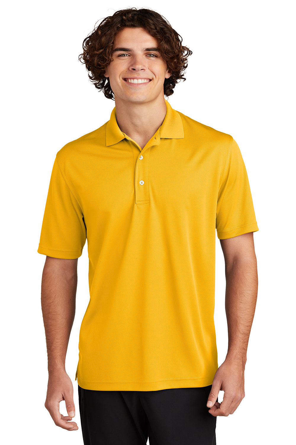 Sport-Tek K469/TK469 Mens Dri-Mesh Moisture Wicking Short Sleeve Polo Shirt Gold Model Front