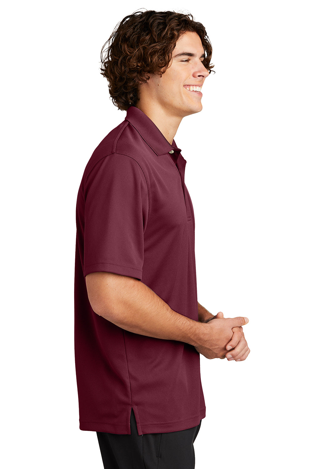 Sport-Tek K469/TK469 Mens Dri-Mesh Moisture Wicking Short Sleeve Polo Shirt Maroon Model Side