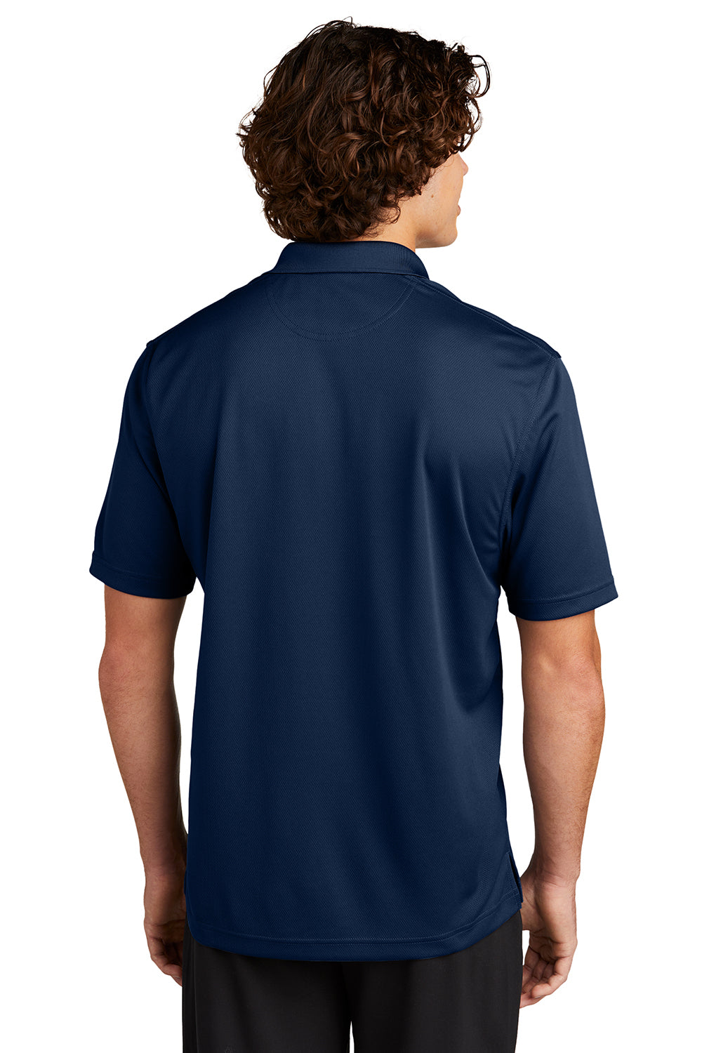 Sport-Tek K469/TK469 Mens Dri-Mesh Moisture Wicking Short Sleeve Polo Shirt Navy Blue Model Back