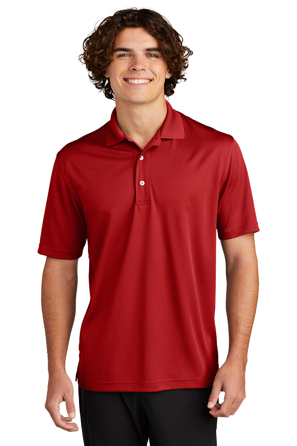 Sport-Tek K469/TK469 Mens Dri-Mesh Moisture Wicking Short Sleeve Polo Shirt Red Model Front