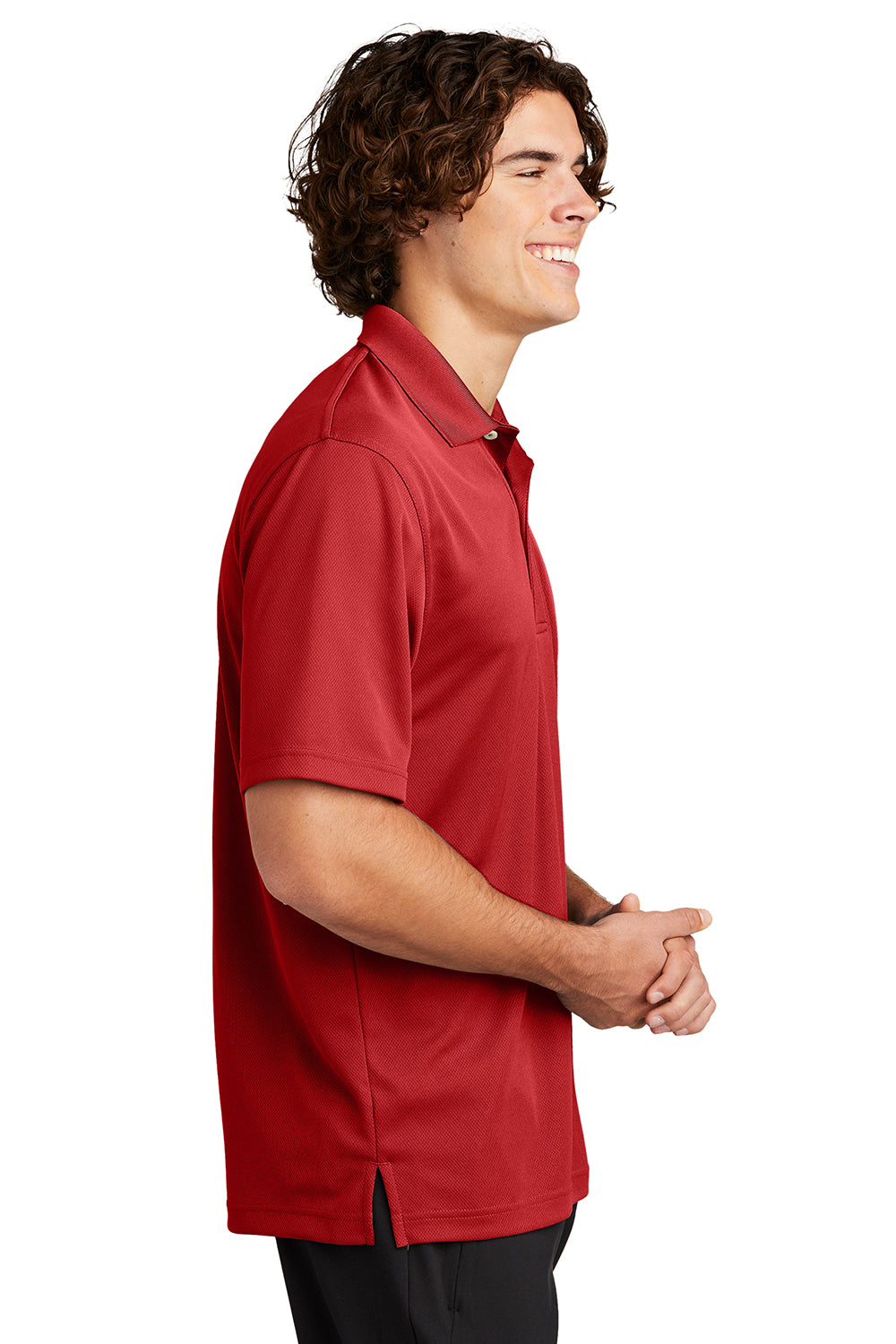 Sport-Tek K469/TK469 Mens Dri-Mesh Moisture Wicking Short Sleeve Polo Shirt Red Model Side