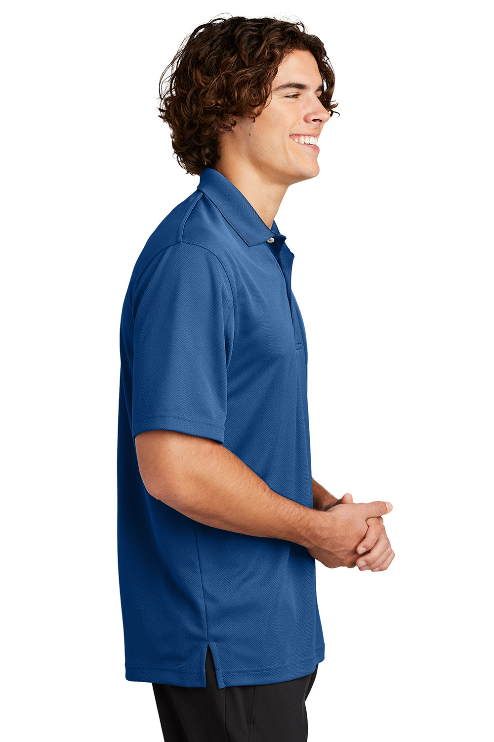 Sport-Tek K469/TK469 Mens Dri-Mesh Moisture Wicking Short Sleeve Polo Shirt Royal Blue Model Side