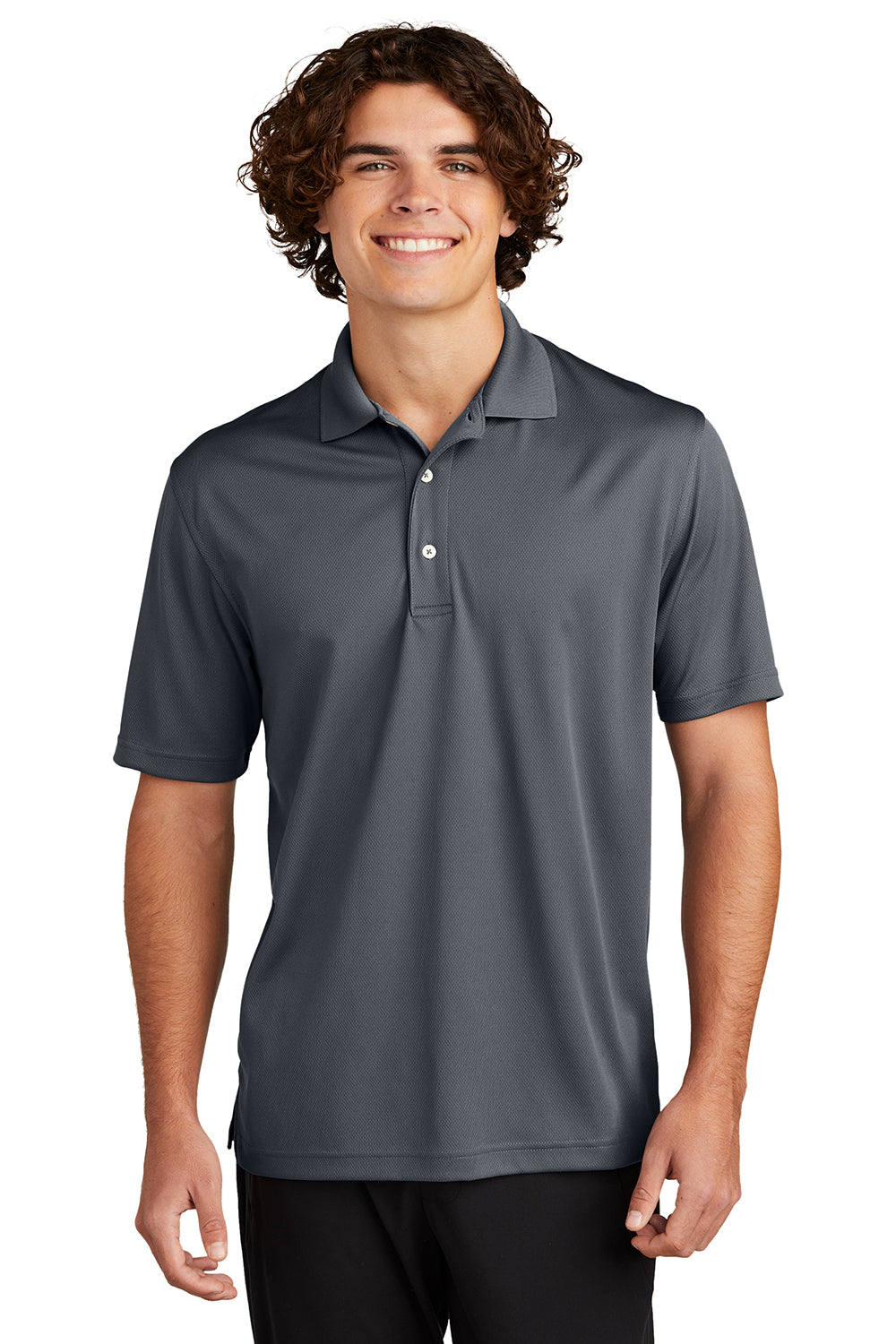 Sport-Tek K469/TK469 Mens Dri-Mesh Moisture Wicking Short Sleeve Polo Shirt Steel Grey Model Front