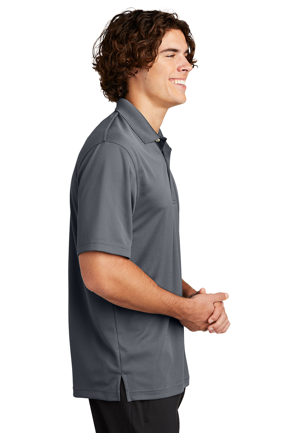 Sport-Tek K469/TK469 Mens Dri-Mesh Moisture Wicking Short Sleeve Polo Shirt Steel Grey Model Side