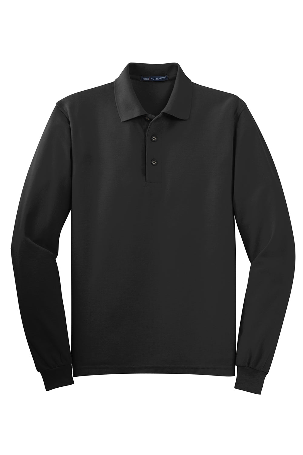 Port Authority K500LS/TLK500LS Mens Silk Touch Wrinkle Resistant Long Sleeve Polo Shirt Black Flat Front