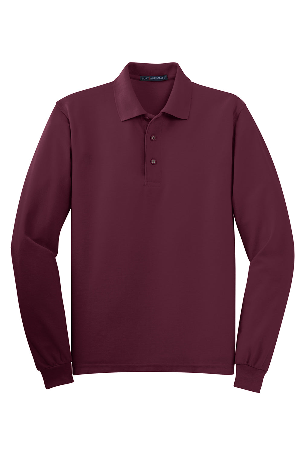 Port Authority K500LS/TLK500LS Mens Silk Touch Wrinkle Resistant Long Sleeve Polo Shirt Burgundy Flat Front