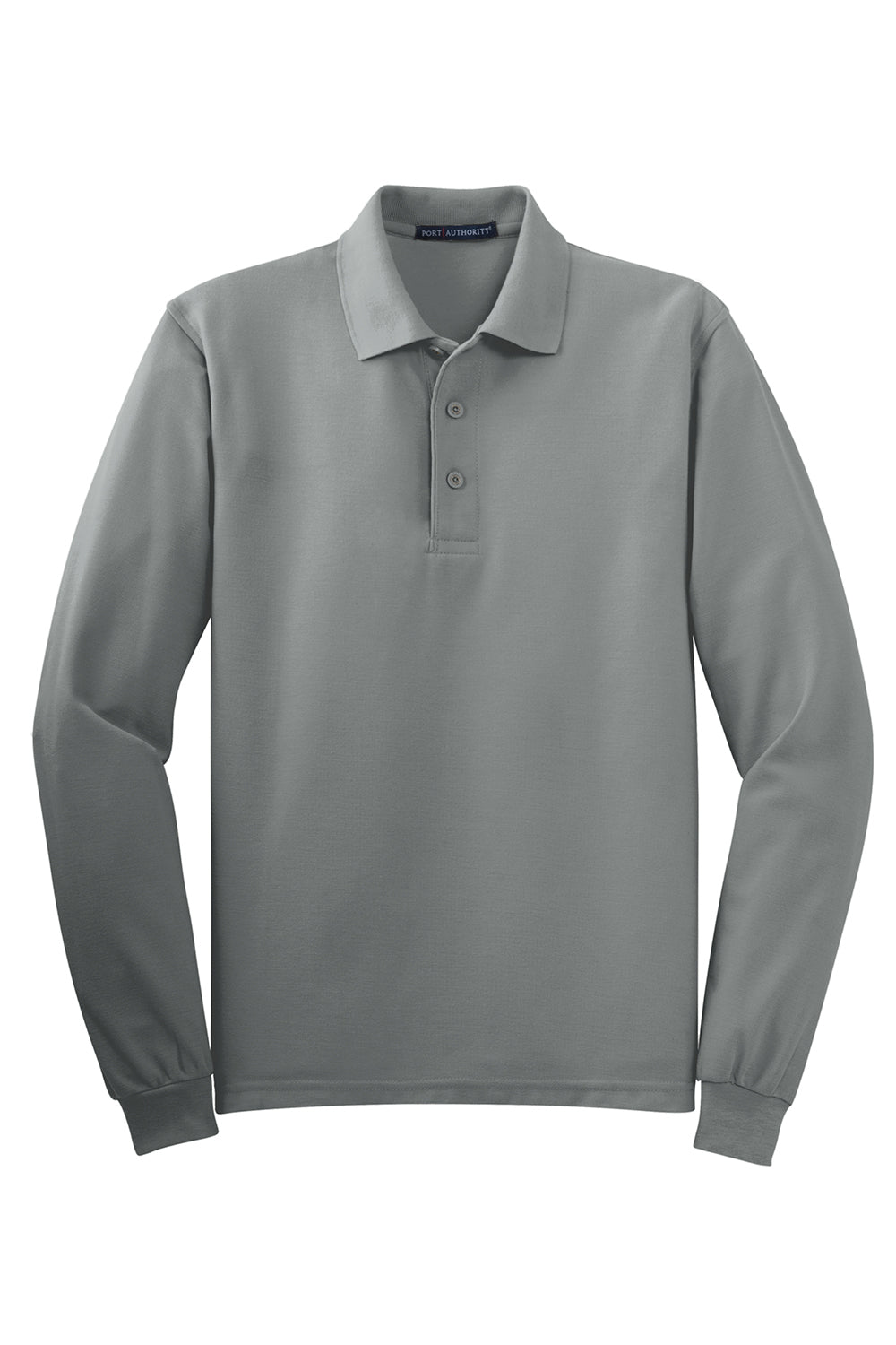 Port Authority K500LS/TLK500LS Mens Silk Touch Wrinkle Resistant Long Sleeve Polo Shirt Cool Grey Flat Front