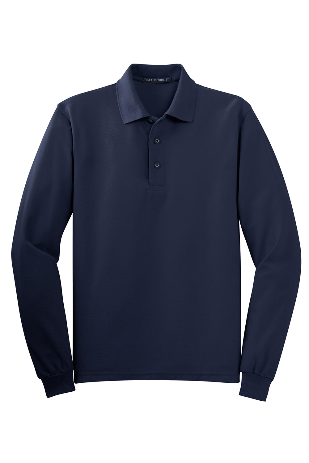 Port Authority K500LS/TLK500LS Mens Silk Touch Wrinkle Resistant Long Sleeve Polo Shirt Navy Blue Flat Front