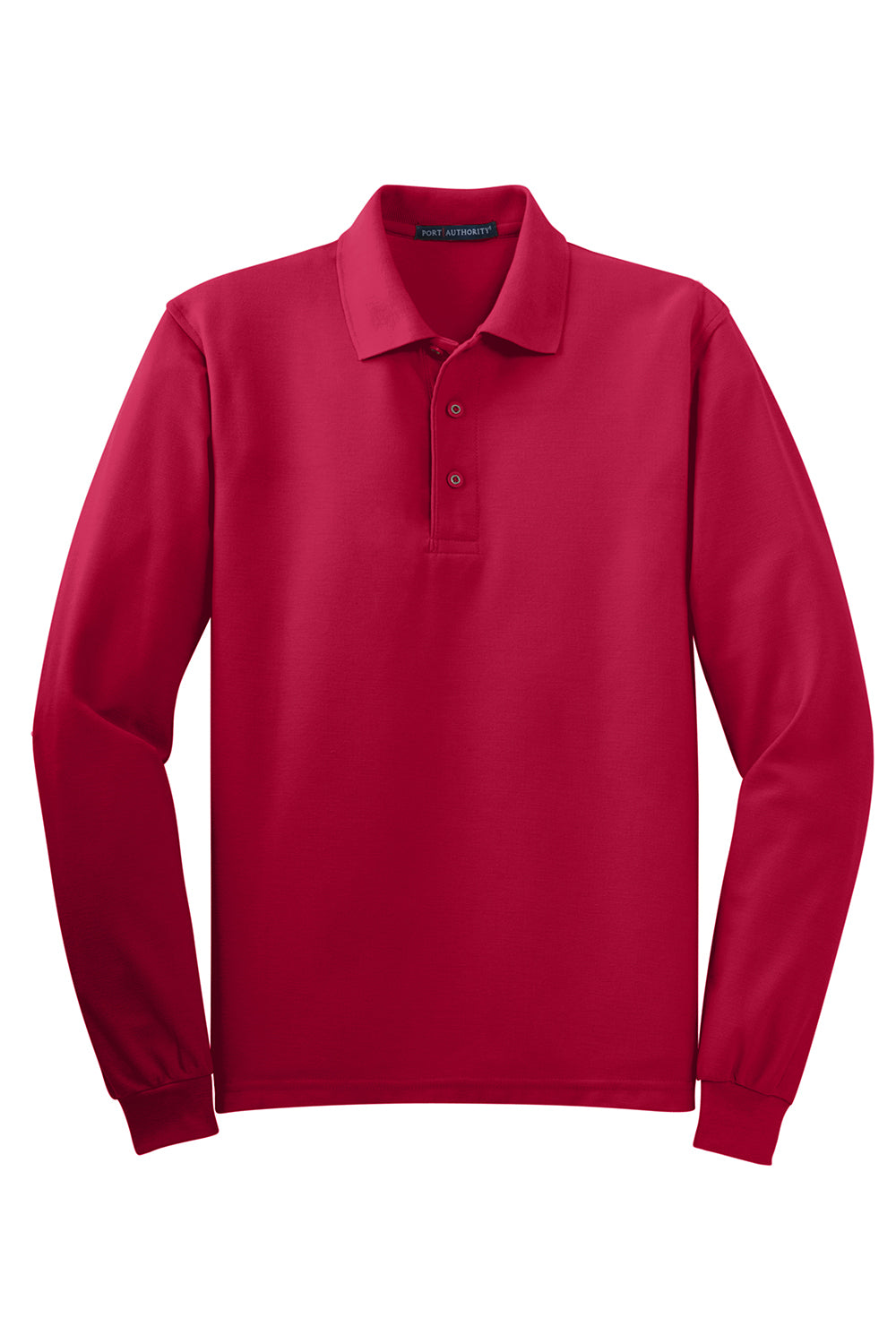 Port Authority K500LS/TLK500LS Mens Silk Touch Wrinkle Resistant Long Sleeve Polo Shirt Red Flat Front