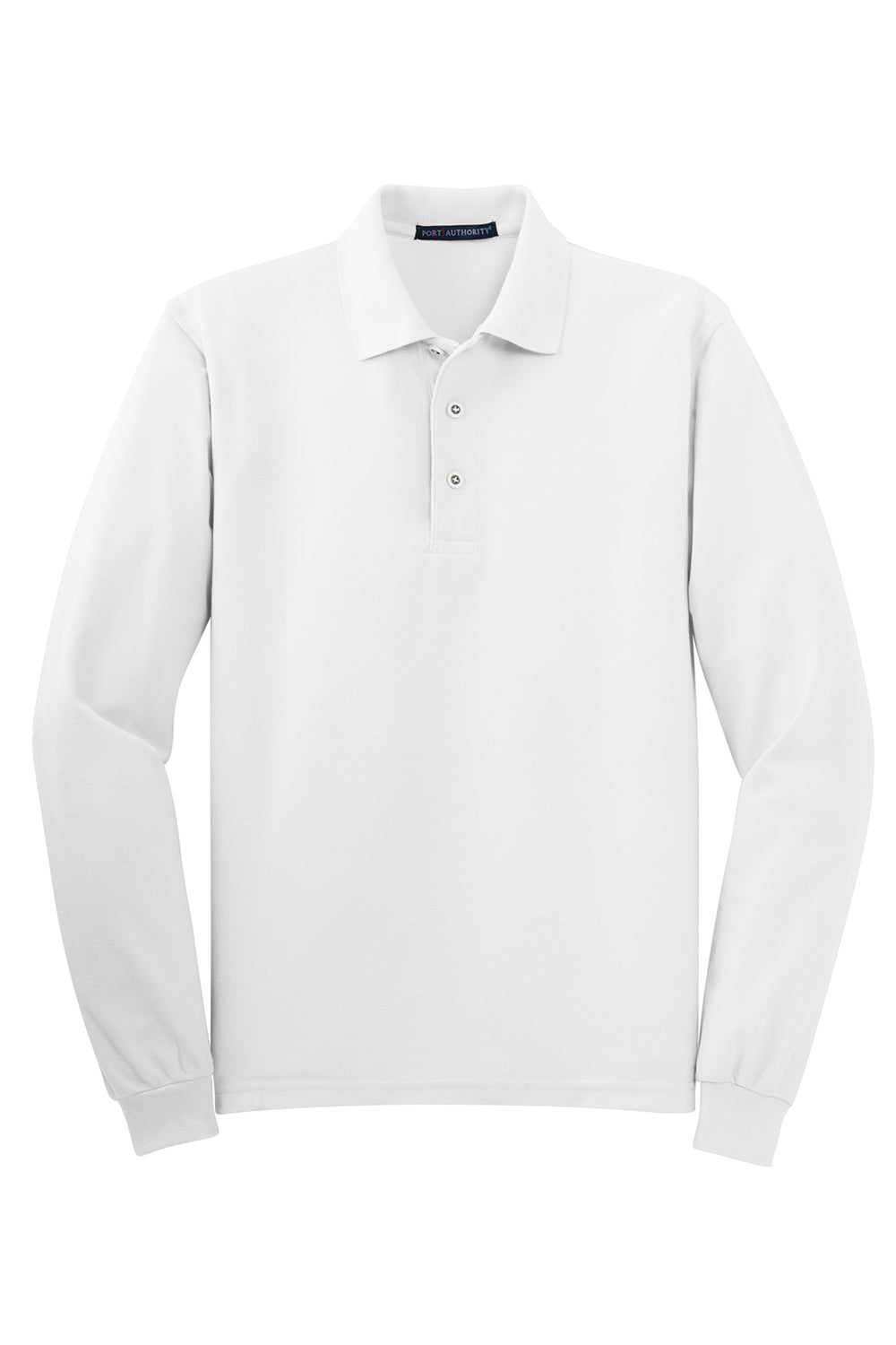 Port Authority K500LS/TLK500LS Mens Silk Touch Wrinkle Resistant Long Sleeve Polo Shirt White Flat Front