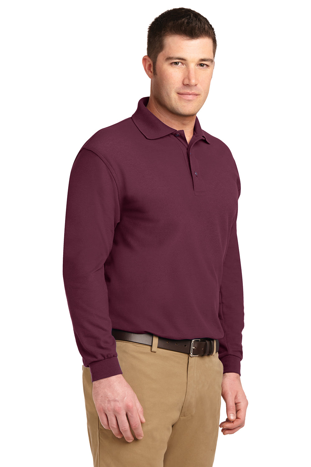 Port Authority K500LS/TLK500LS Mens Silk Touch Wrinkle Resistant Long Sleeve Polo Shirt Burgundy Model 3q