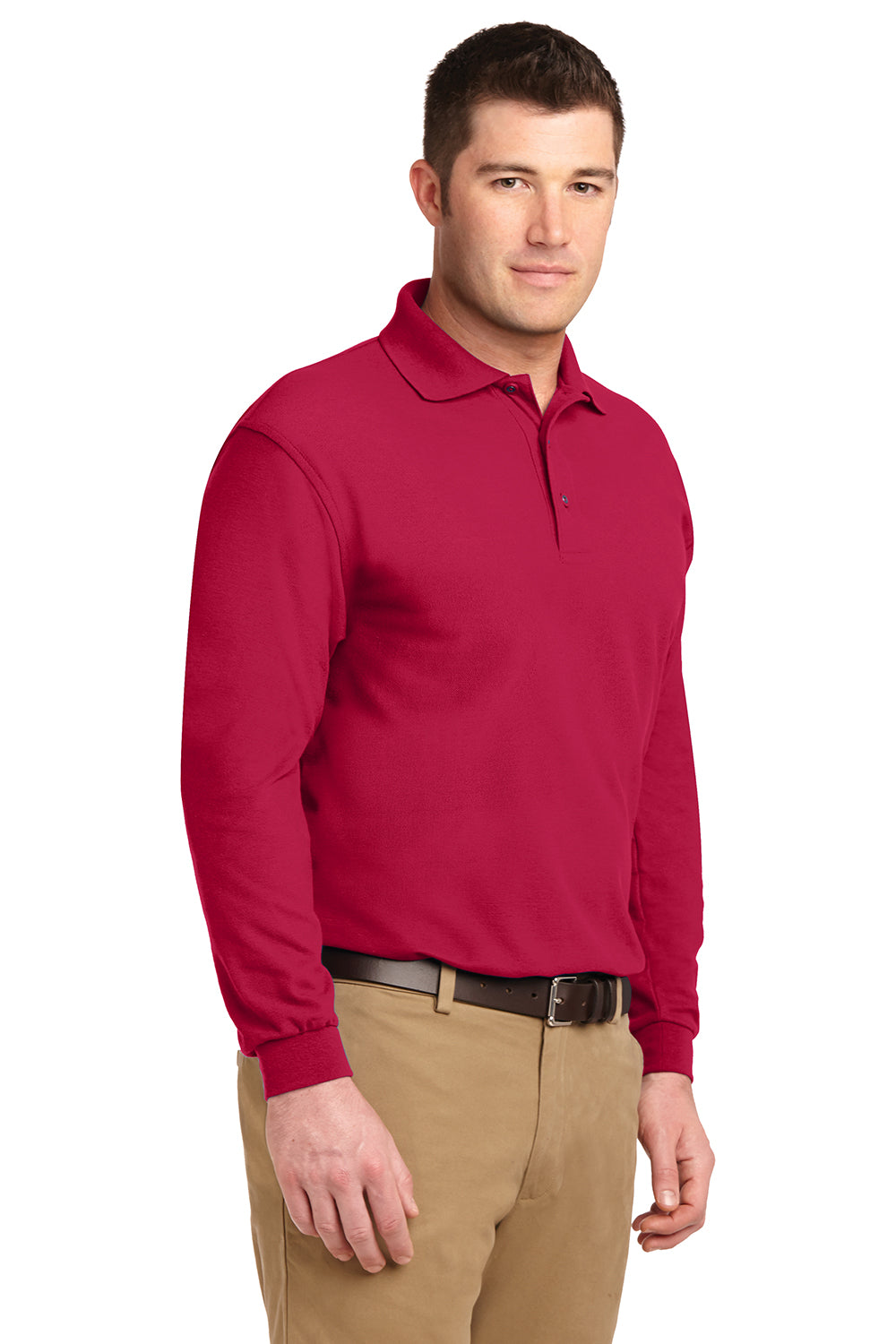 Port Authority K500LS/TLK500LS Mens Silk Touch Wrinkle Resistant Long Sleeve Polo Shirt Red Model 3q