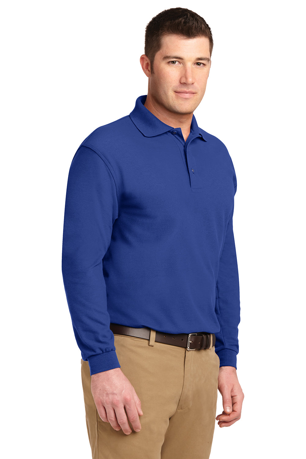 Port Authority K500LS/TLK500LS Mens Silk Touch Wrinkle Resistant Long Sleeve Polo Shirt Royal Blue Model 3q