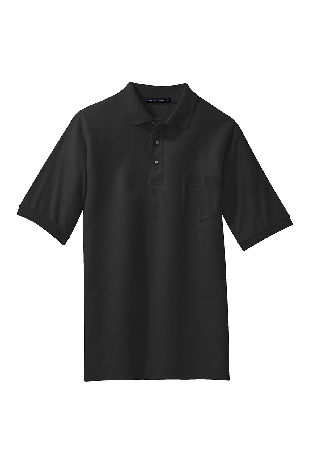 Port Authority K500P/TLK500P Mens Silk Touch Wrinkle Resistant Short Sleeve Polo Shirt w/ Pocket Black Flat Front