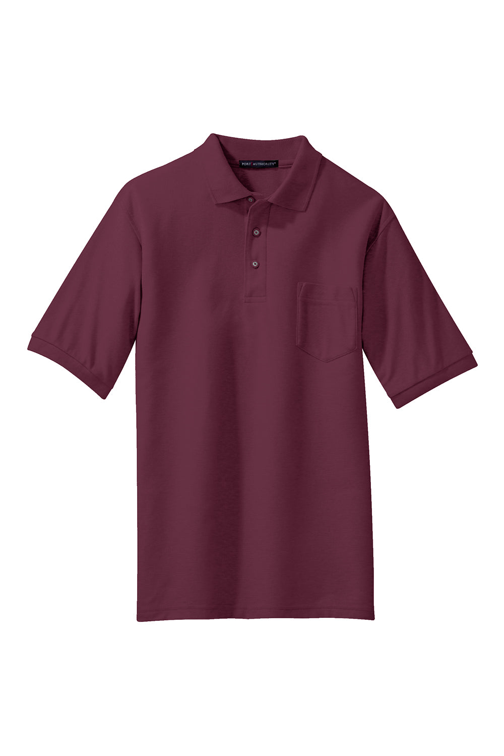 Port Authority K500P/TLK500P Mens Silk Touch Wrinkle Resistant Short Sleeve Polo Shirt w/ Pocket Burgundy Flat Front