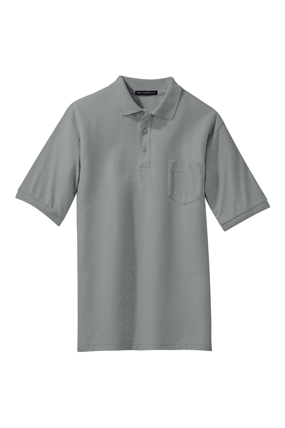 Port Authority K500P/TLK500P Mens Silk Touch Wrinkle Resistant Short Sleeve Polo Shirt w/ Pocket Cool Grey Flat Front