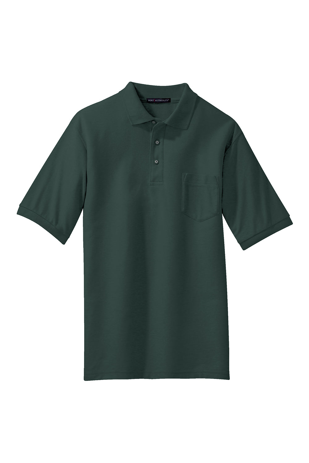 Port Authority K500P/TLK500P Mens Silk Touch Wrinkle Resistant Short Sleeve Polo Shirt w/ Pocket Dark Green Flat Front